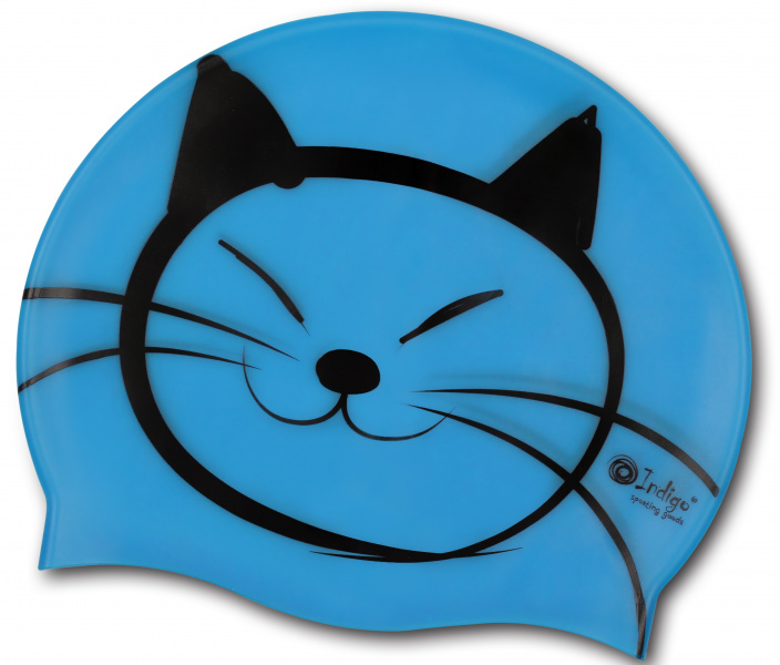 Шапочка для плавания INDIGO силиконовая Котик детская синий