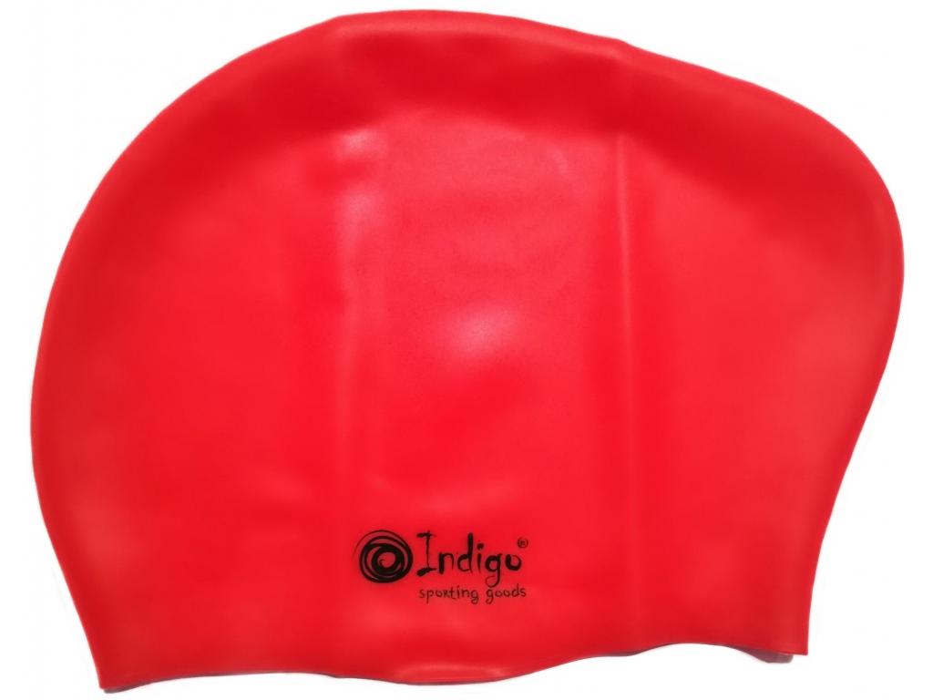 Шапочка для плавания силикованная под длинные волосы INDIGO красный